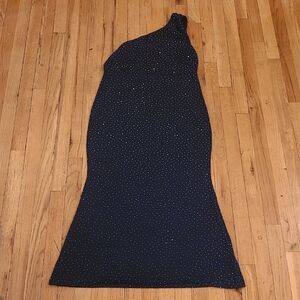 ZOMVA Chic One-Shoulder Navy Maxi Dress